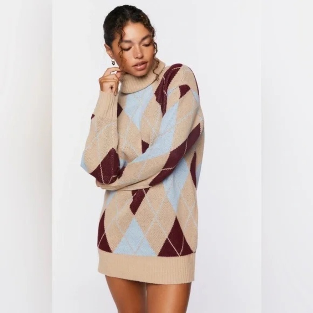 ❄️ Forever 21 | Argyle Turtleneck Mini Sweater Dress Various Sizes Available